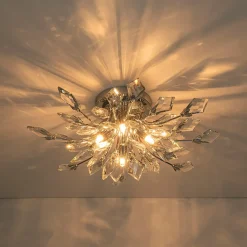 4-Light Bloom Crystal Leaf Semi Flush Mount Light