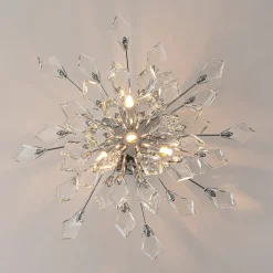 4-Light Bloom Crystal Leaf Semi Flush Mount Light