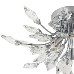 4-Light Bloom Crystal Leaf Semi Flush Mount Light