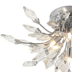 4-Light Bloom Crystal Leaf Semi Flush Mount Light