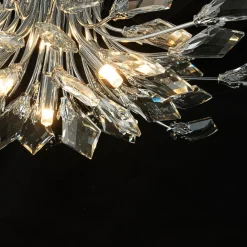 4-Light Bloom Crystal Leaf Semi Flush Mount Light