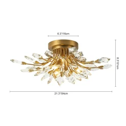 4-Light Bloom Crystal Leaf Semi Flush Mount Light