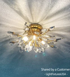 4-Light Bloom Crystal Leaf Semi Flush Mount Light