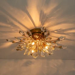 4-Light Bloom Crystal Leaf Semi Flush Mount Light