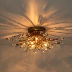 4-Light Bloom Crystal Leaf Semi Flush Mount Light