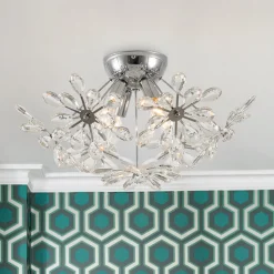 4-Light Bloom Dandelion Crystal Sputnik Semi Flush Mount