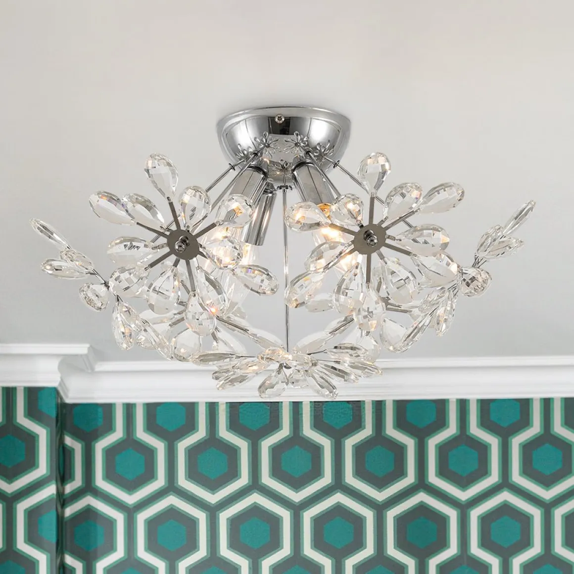 4-Light Bloom Dandelion Crystal Sputnik Semi Flush Mount