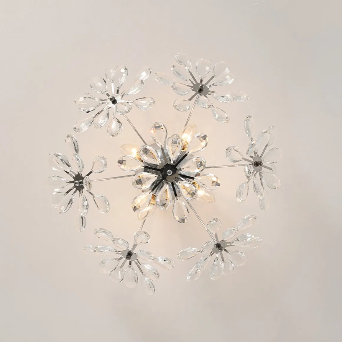 4-Light Bloom Dandelion Crystal Sputnik Semi Flush Mount