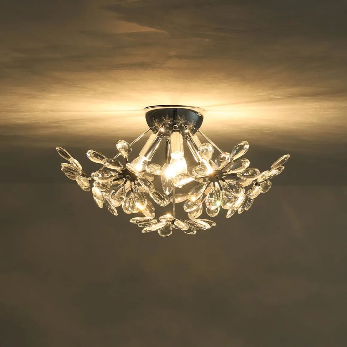 4-Light Bloom Dandelion Crystal Sputnik Semi Flush Mount