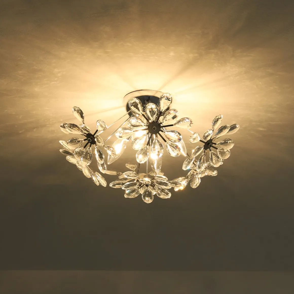 4-Light Bloom Dandelion Crystal Sputnik Semi Flush Mount
