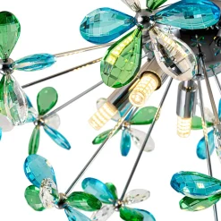 5-Light Bloom Green Blue Crystal Dandelion Semi Flush Mount