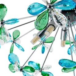 5-Light Bloom Green Blue Crystal Dandelion Semi Flush Mount