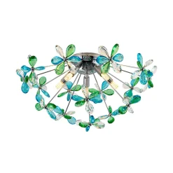 5-Light Bloom Green Blue Crystal Dandelion Semi Flush Mount