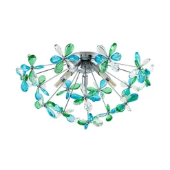 5-Light Bloom Green Blue Crystal Dandelion Semi Flush Mount