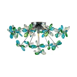 5-Light Bloom Green Blue Crystal Dandelion Semi Flush Mount