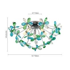 5-Light Bloom Green Blue Crystal Dandelion Semi Flush Mount