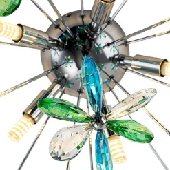 5-Light Bloom Green Blue Crystal Dandelion Semi Flush Mount