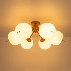 6-Light Bloom Opal Glass Globe Round Sputnik Semi Flush Mount