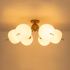 6-Light Bloom Opal Glass Globe Round Sputnik Semi Flush Mount