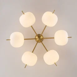 6-Light Bloom Opal Glass Globe Round Sputnik Semi Flush Mount