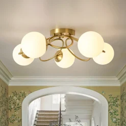 5-Light Bloom Ring Opal Glass Globe Semi Flush Mount