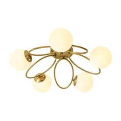 5-Light Bloom Ring Opal Glass Globe Semi Flush Mount