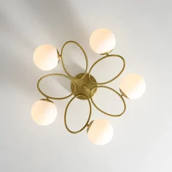5-Light Bloom Ring Opal Glass Globe Semi Flush Mount