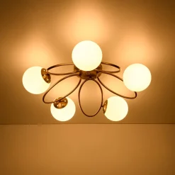 5-Light Bloom Ring Opal Glass Globe Semi Flush Mount