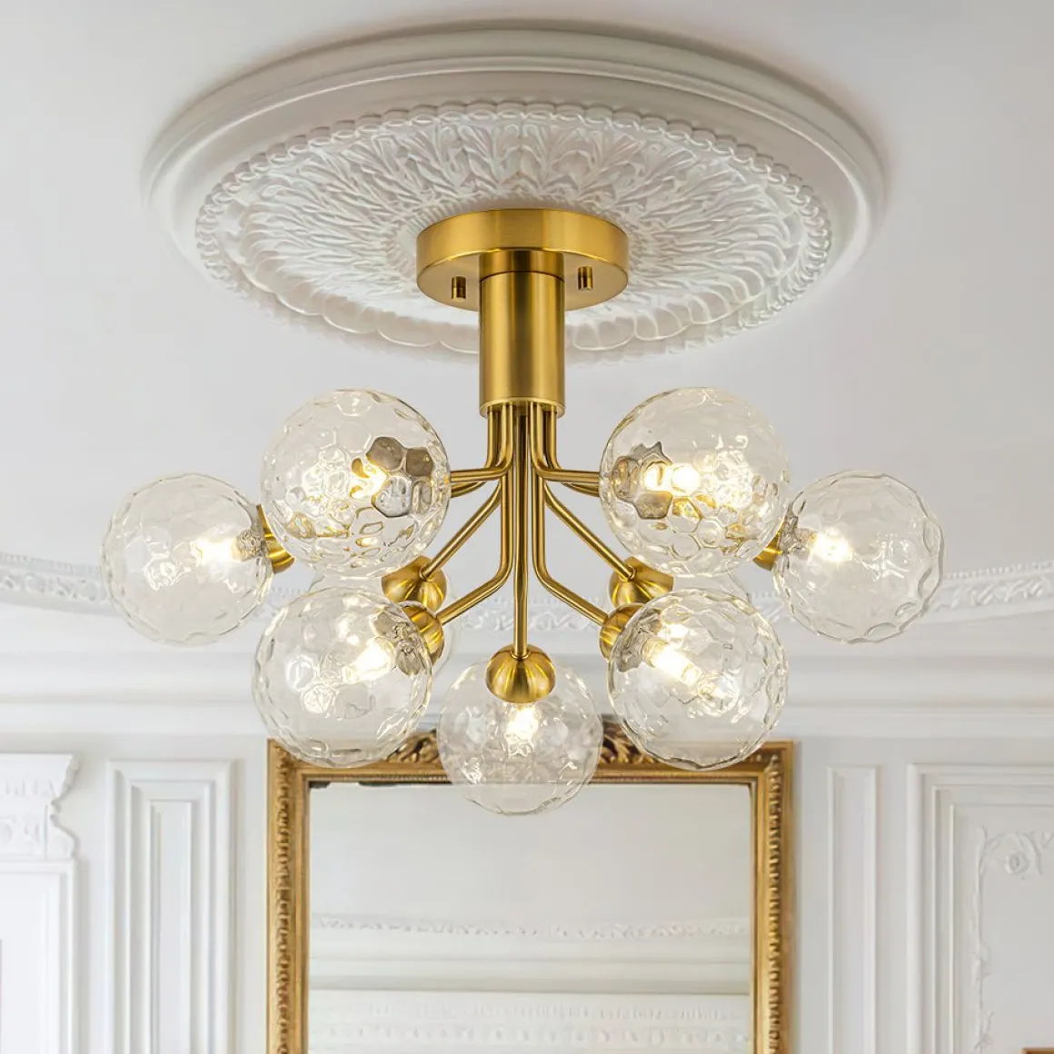 9-Light Bloom Water Glass Globe Tiered Sputnik Ceiling Light