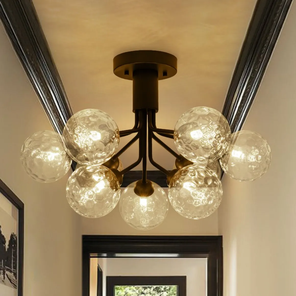 9-Light Bloom Water Glass Globe Tiered Sputnik Ceiling Light