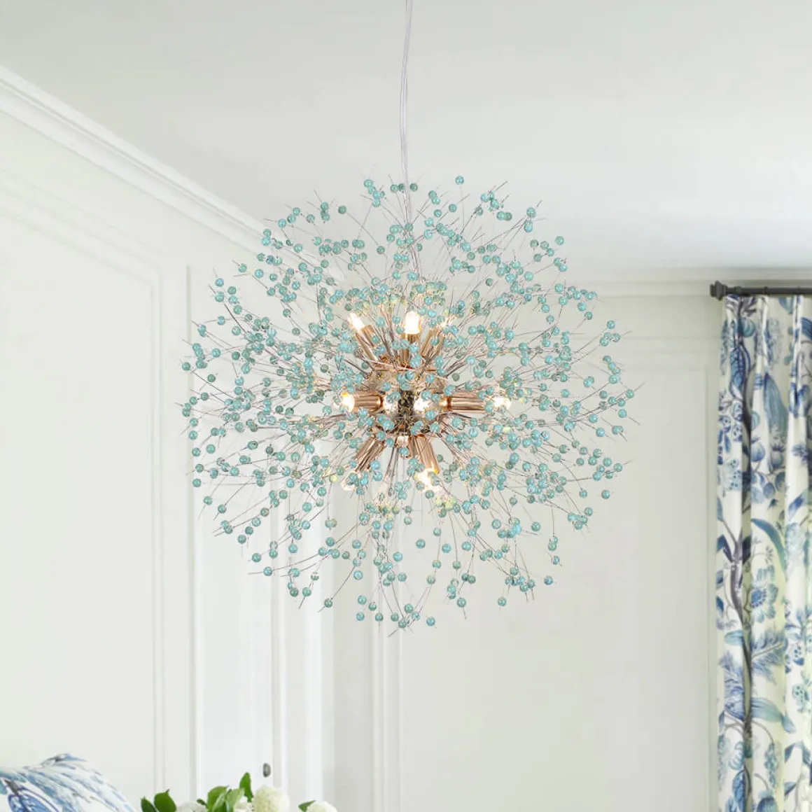 9-Light Blue Dandelion Firework Chandelier