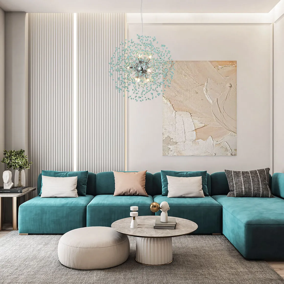 9-Light Blue Dandelion Firework Chandelier