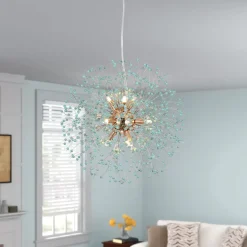 9-Light Blue Dandelion Firework Chandelier