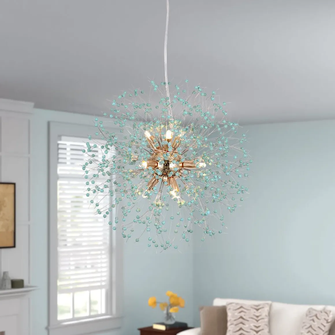 9-Light Blue Dandelion Firework Chandelier