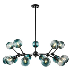 15-Light Blue Glass Globe Bubble Sputnik Branch Chandelier
