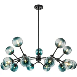 15-Light Blue Glass Globe Bubble Sputnik Branch Chandelier