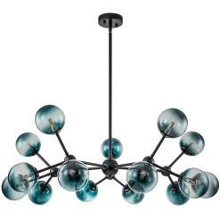 15-Light Blue Glass Globe Bubble Sputnik Branch Chandelier