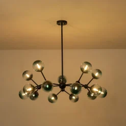 15-Light Blue Glass Globe Bubble Sputnik Branch Chandelier