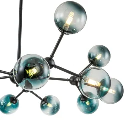 15-Light Blue Glass Globe Bubble Sputnik Branch Chandelier