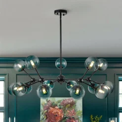15-Light Blue Glass Globe Bubble Sputnik Branch Chandelier