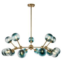 15-Light Blue Glass Globe Bubble Sputnik Branch Chandelier