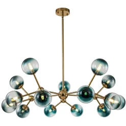 15-Light Blue Glass Globe Bubble Sputnik Branch Chandelier