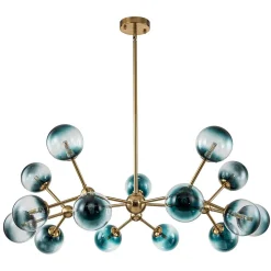 15-Light Blue Glass Globe Bubble Sputnik Branch Chandelier
