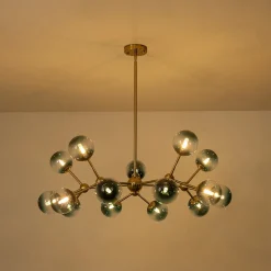 15-Light Blue Glass Globe Bubble Sputnik Branch Chandelier
