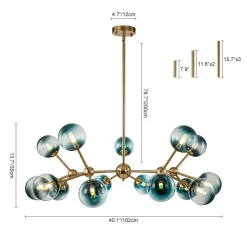 15-Light Blue Glass Globe Bubble Sputnik Branch Chandelier