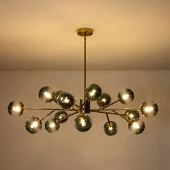 15-Light Branch Blue Glass Globe Bubble Chandelier