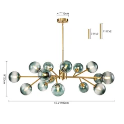 15-Light Branch Blue Glass Globe Bubble Chandelier