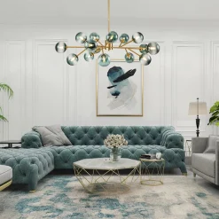 15-Light Branch Blue Glass Globe Bubble Chandelier