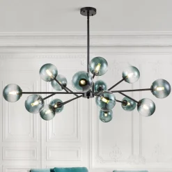 15-Light Branch Blue Glass Globe Bubble Chandelier