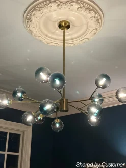 15-Light Branch Blue Glass Globe Bubble Chandelier